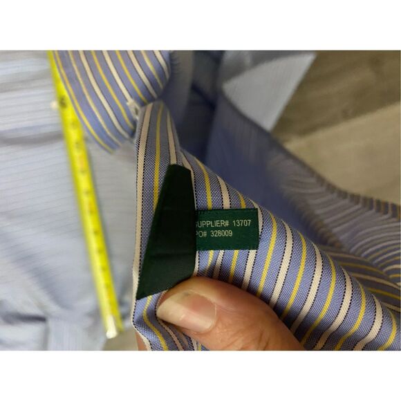 Lauren Ralph Lauren Blue Yellow Stripe Button-Down Shirt, Sz 16.5 / Medium - Picture 11 of 11